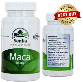 Maca Root 500mg x 180 Capsule shaped Tablets - 101 Extract - SUITABLE FOR VEGETARIANS - Pharmaceutical Quality - Maca Capsules can help Menopausal Symptoms - Depression - Energy Boost - Vitality - Fight Fatigue - Sex Drive - Aids Fertility - Manufactured in UK Fast Dispatch 1st Class