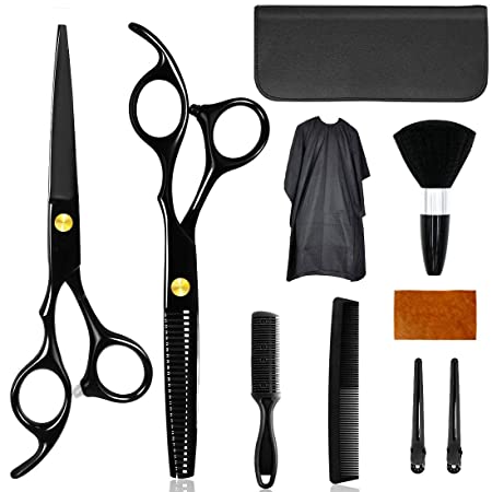 10 Pcs Hair Cutting Scissors Set Professional Haircut Scissors Kit Hair Trimming Scissors Home Thinning Shears Black Hairdressing Shears Set for Barber, Salon, Home