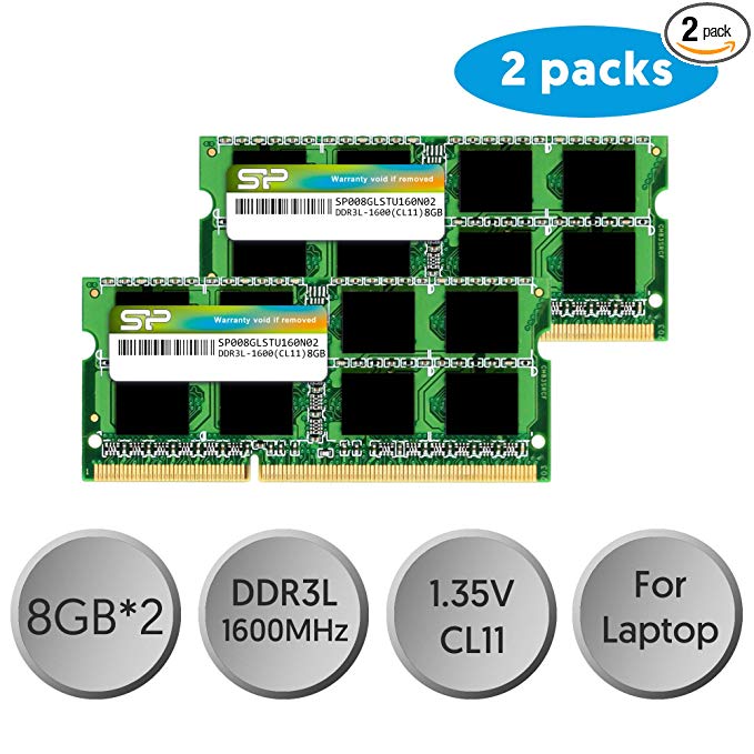 Silicon Power 16GB (2 x 8GB) DDR3L-1600MHz (PC3 12800) 204-pin CL11 1.35V SODIMM Laptop Memory Module - Low Voltage and Power Saving