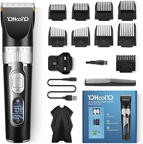 YOHOOLYO Hair Clipper Rechargeable Hair Trimmer Electric Cordless Haircut Kit Ceramic Blade for Men Kids Adults