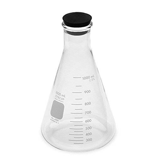 Corning Pyrex #4980-1L, 1000ml Narrow Mouth Erlenmeyer Flask with Optional Rubber Stopper