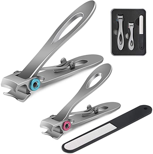 Fingernail and Toenail Clippers Set 15mm Wide Jaw Opening Nail Clippers for Thick Nails Large and Small Sizes Stainless Steel Sharp Nail Cutter with Nail File for Men and Women 3PCS (Silver)