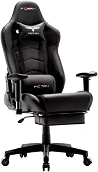 Ficmax Gaming Chair with Footrest Ergonomic PU Leather Computer Chair for Gaming，Reclining High Back Office Chair with Massage Lumbar Support，Racing Style Gamer Chair Large Size E-Sport Chair(Black)