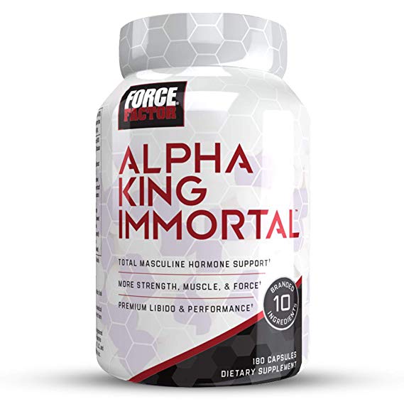 Force Factor Alpha King Immortal Total Masculine Hormone Support, Boost Testosterone & Reduce Estrogen, Improve Strength, Muscle, Force, Enhance Performance, 180Count