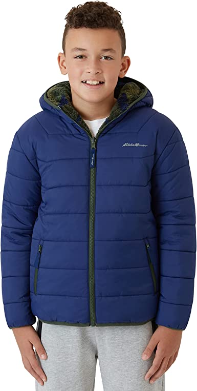 Eddie Bauer Boys' Reversible Jacket - Deer Harbor Waterproof Lightweight Puffer Coat with Faux Shearling Lining (5-20)