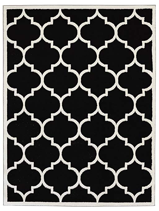 Ottomanson Paterson Collection Contemporary Moroccan Trellis Design Lattice Area Rug, 5'3"x7'0", Black