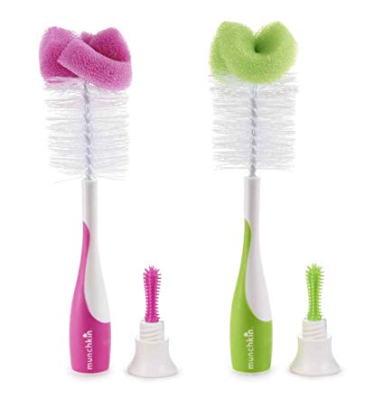 Munchkin 2 Count Sponge Bottle Brush with Nipple Brush, Pink/Green