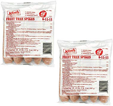 Jobe's Fruit & Citrus Fertilizer Spikes 8-11-11 Time Release Fertilizer for All Fruit Trees, 5 Spikes per Clear Bag (Pack of 2)