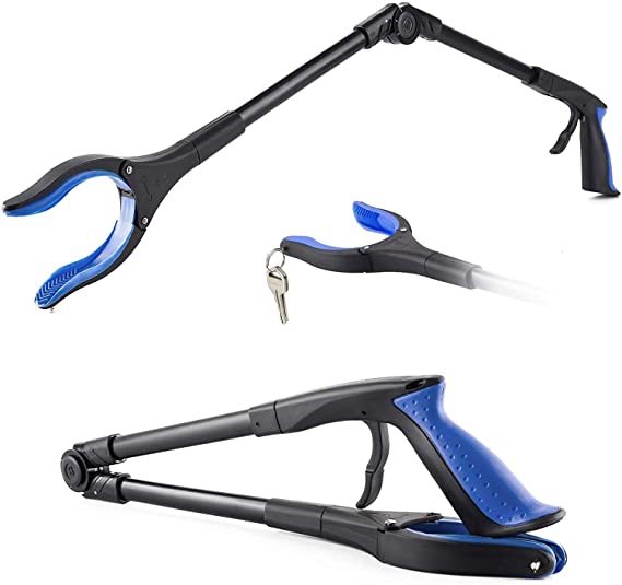 ZOJI Upgraded Grabber Reacher Tool, 32" Foldable Litter Picker, Mobility Aid Reaching Assist Tool with 90°Rotating Head, 0°to 180°Long Arm Extender for Elderly, Magnetic Tips-Blue