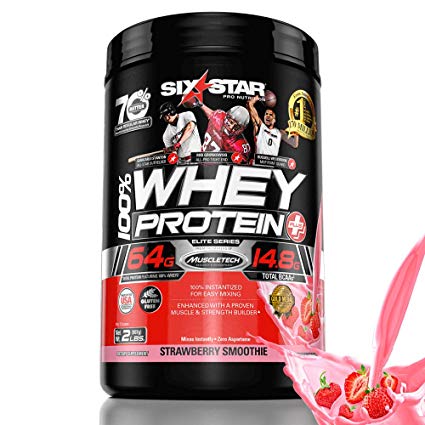 Six Star Elite Series 100% Whey Protein Powder Plus Muscle Builder, 907g Ultra-Pure Whey Protein Powder, Strawberry, 2 Pound
