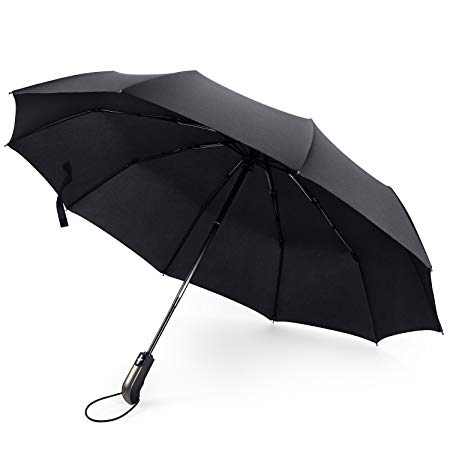 Windproof Umbrella for Women & Men - 41" Rain Coverage Instantly with Auto Open & Close - Compact Travel Design with Carry Case - 10 Rib Fiberglass