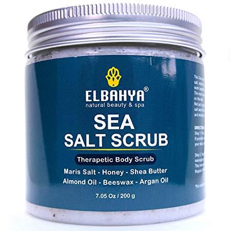 100% Natural Sea Salt Body Scrub. Ultra Hydrating and Moisturizing. With Natural Dead Sea Salt Scrub with Argan Oil, Honey, Almond Oil Shea Butter, Beeswax (7.05 oz)