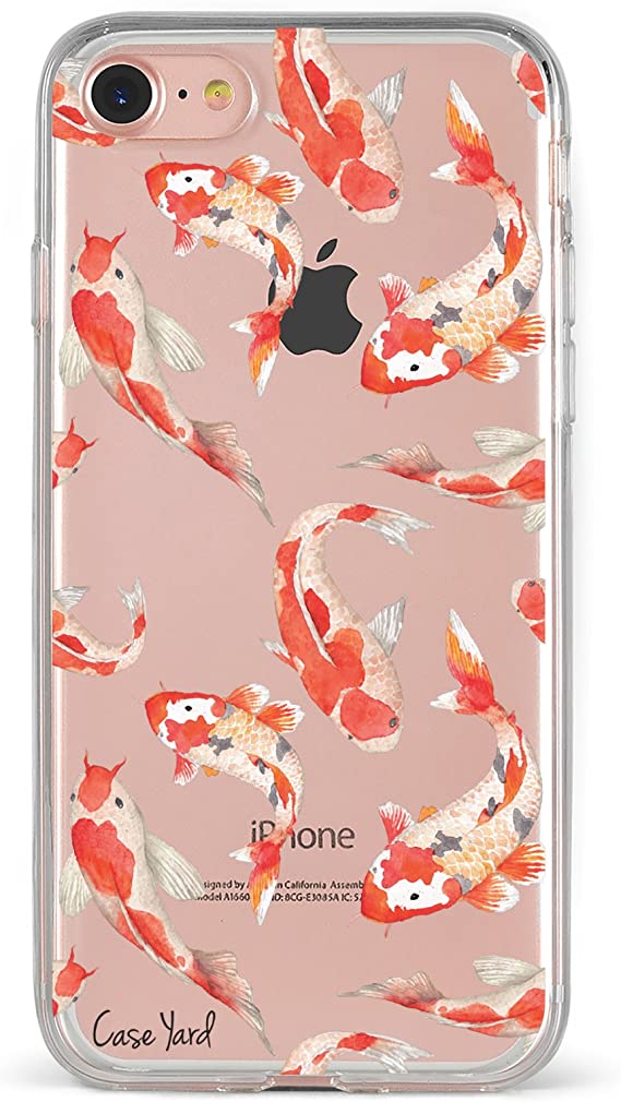 CaseYard Clear Soft & Flexible TPU Case for iPhone SE 2020 - Ultra Low Profile Slim Fit Thin Shockproof Transparent Bumper Protective Cover Drop Protective Case (Koi Fish Pond)