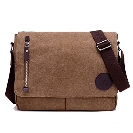 Vintage Canvas Satchel Messenger Bag for Men Women,Travel Shoulder bag 13.5" Laptop Bags Bookbag (Coffee)