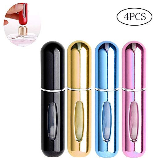 Beautychen 4 Pack 5ml Refillable Perfume Atomizer Spray Bottle Portable Mini Empty Easy to Fill Scent Aftershave Pump Case for Travel Outgoing Purse Multicolor