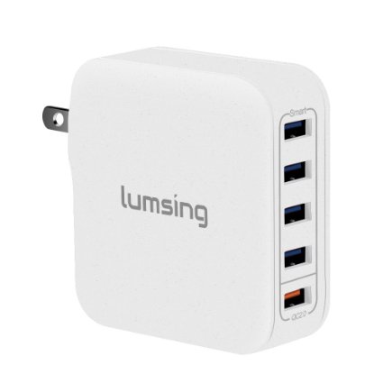 Lumsing Quick Charge 2.0 Multi-Port USB Wall Charger,40W Charging Station Dock, 1 Port QC2.0   4 Port with Smart IC Technology, 5 Port Wall Charging Hub for SmartPhones-Grey