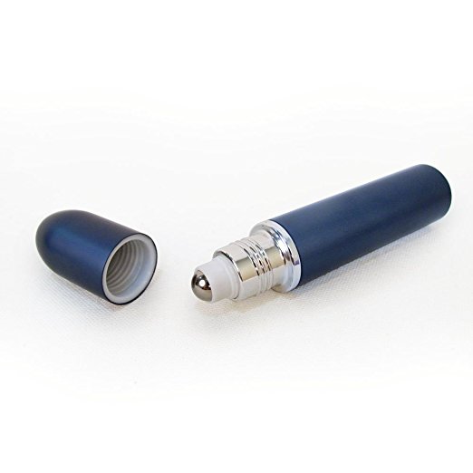 Blue Aluminum & Glass Extra Large Empty Refillable Roll On Bottle with Stainless Steel Ball for Essential Oil Blends - 20 ml