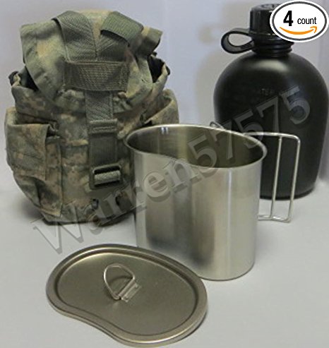 G.A.K 90026 G.I. TYPE, U.S made 1 QT Canteen With Stainless Steel Cup and LID & Military Issue ACU MOLLE II Pouch Kit.