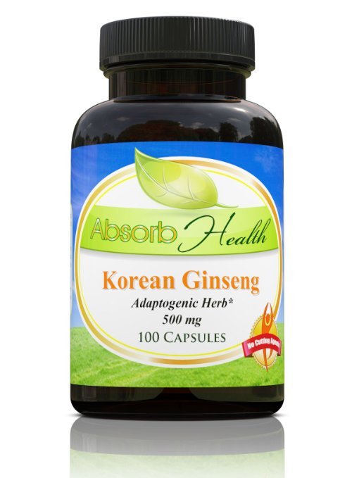 Panax Korean Ginseng | 500mg 100 Capsules | Powerful 10:1 Extract | Adoptogenic Herb and Sexual Health Supplement