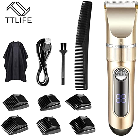 TTLIFE Hair Clippers Cordless Rechargeable Led Display with 6 Guide Combs（Two Modes are Suitable for Adults and Children）