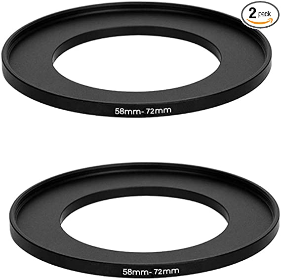 (2 Packs) 58-72MM Step-Up Ring Adapter, 58mm to 72mm Step Up Filter Ring, 58 mm Male 72 mm Female Stepping Up Ring for DSLR Camera Lens and ND UV CPL Infrared Filters