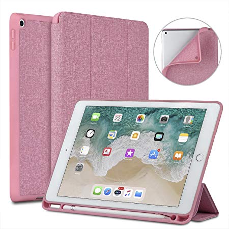 Soke New iPad 9.7 2018/2017 Case with Pencil Holder, Lightweight Smart Case Trifold Stand with Shockproof Soft TPU Back Cover and Auto Sleep/Wake Function for iPad 9.7 inch 5th/6th Generation, Pink