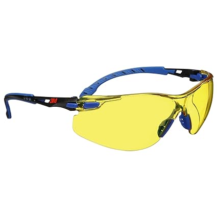 3M Safety Glasses, Solus 1000 Series, ANSI Z87, Scotchgard Anti-Fog, Amber Lens, Blue/Black Frame