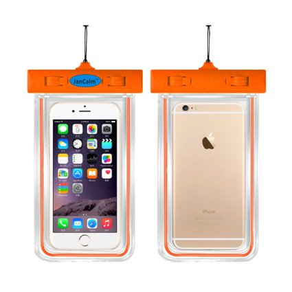 Universal Waterproof Pouch Case,JanCalm [Luminous Feature] IPX8 Certified Protective Smartphone Credit Card Waterproof Bag Life Case for iPhone 6 Plus/6/5s/5/5C/4S,for Galaxy S6,S5,S4 Etc (Orange)