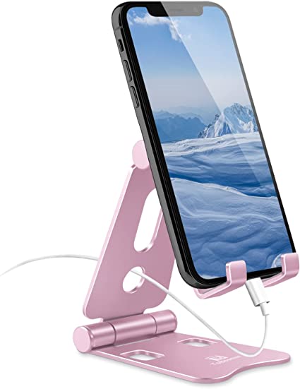 Foldable Cell Phone Stand, ToBeoneer Desk Phone Holder Adjustable Alluminum Dock Compatible with iPhone 11 Pro XR X XS Max 9 8 7 6 6s Plus iPad Tablet (Rose Gold)