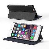iPhone 6 Wallet Case Anker Textured Synthetic Leather Wallet Case for iPhone 6 47 inch with Card Spaces and Built-in Multi-Angle Stand Black 18-Month Warranty