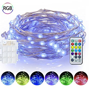 EShing Dimmable String Lights, 16.4ft 50 LED Battery Powered Multi Color Changing String Lights with Remote, 13 Individual Colors Starry Fairy String lights for Bedroom, Garden, Christmas, Parties