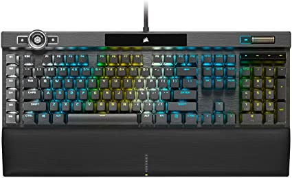 Corsair K100 RGB Optical-Mechanical Gaming Keyboard (CORSAIR OPX Keyswitches: Hyper-fast & Linear, Leatherette Palm Rest, PBT Double-Shot Keycaps, Elgato Stream Deck Integration) QWERTY, Black