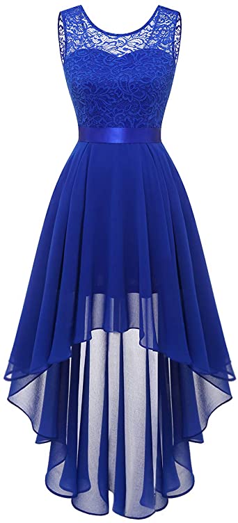 BeryLove Women's Floral Lace Chiffon Bridesmaid Dress Hi-Lo Swing Party Dress