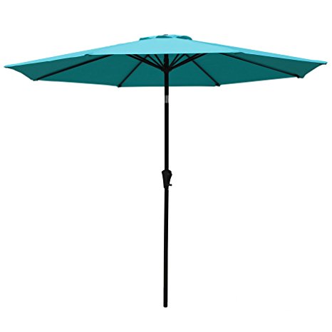 COBANA 9 Ft Aluminum Patio Umbrella Outdoor Table Umbrella with Push Button Tilt and Crank, 8 Steel Ribs, 100% Polyester, Blue