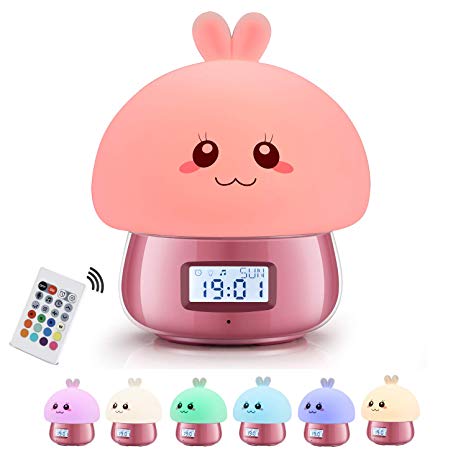 TekHome Alarm Clock for Girls, Sleep Trainer Clock for Toddlers Kids, Gifts for Teen Girls, Pink Alarm Clocks for Bedrooms Battery Operated, Wakeup Light, 7 Colors Night Lights, 11 Loud Sounds.