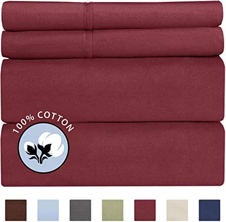 100% Cotton King Sheets Burgundy (4pc) Silky Smooth, Cooling 400 Thread Count Long Staple Combed Cotton King Sheet Set – 400TC High Thread Count King Sheets - King Bed Sheets All Cotton 100% Cotton