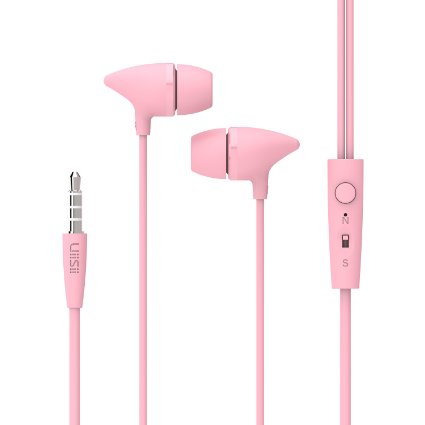 Earphones, UiiSii C100 In-ear Headphones with Microphone, High Performance Headphones, Super Bass, and Remote Control, for iPhone, iPod, iPad, Android Smartphones, Tablets, MP3 Players (PINK)