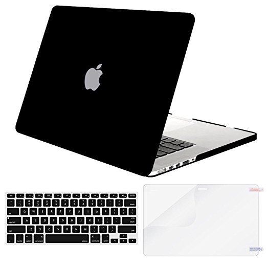 Mosiso Plastic Hard Case with Keyboard Cover with Screen Protector for Macbook Pro Retina 15 Inch (Model: A1398) No CD-ROM, Black