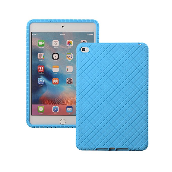 Veamor iPad Mini 4 Silicone Back Case Cover, Anti Slip Flexible Rubber Protective Skin Soft Bumper for Apple iPad Mini 4th Generation, Kids Friendly/Lightweight/Ultra Slim/Drop Proof/Shockproof (Blue)