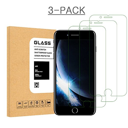 iPhone 7 6S 6 Screen Protector Glass, iPhone 7 Tempered Glass Screen Protector for Apple iPhone 7, iPhone 6S, iPhone 6 (3-Pack)