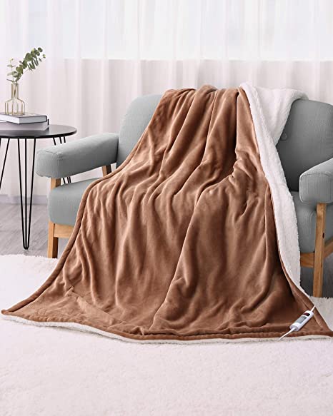 Electric Heated Blanket Throw 130x180cm Flannel & Plush Reversible Blanket with 6 Hours Auto Off & 6 Heat Settings, Fast Heating and Machine Washable, Home Office Use