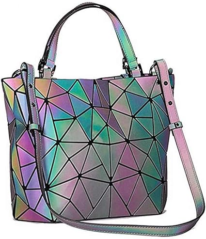 Kbinter Geometric Luminous Purses and Handbags Shard Lattice Eco-Friendly Artificial Leather Rainbow Holographic Purse, Color, Large