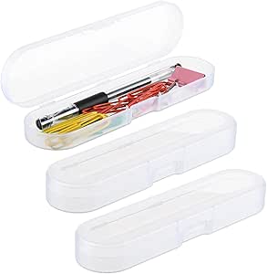 Cosmos Clear Color Pack of 3 Mini Craft Pencil Container Case Box Storage Containers Box, Snap Closure for Pen, Pencils, Office Supplies, Markup Brush, Frosted Clear Color