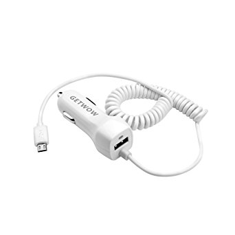 Micro USB Car Charger, Getwow Universal Car Charger Built-in Micro USB Connector for Samsung Galaxy, HTC, Sony, Nexus, Motorola, LG, Huawei, Android Devices and More  (White)