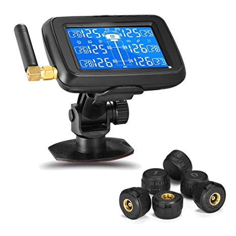 Careud Tire Pressure Monitoring System TPMS Real Time Monitoring Pressure and Temperature with Rechargeable LCD Monitor for RV Trailer Truck-6 Sensors