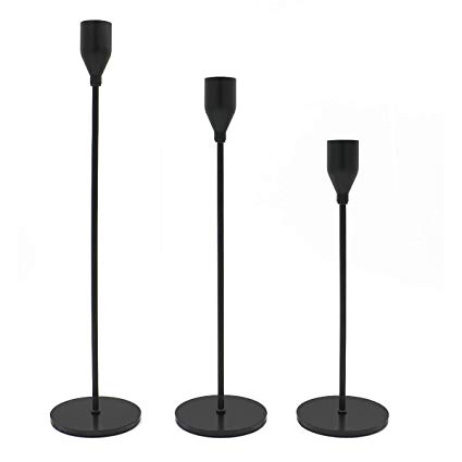 WillGail Set of 3 Matte Black Candle Holders for Taper Candles, Modern Decorative Candlestick Holder for Table, Centerpiece for Wedding, Dinning, Party, Fits Thick&Led Candles (Metal Candle Stand)