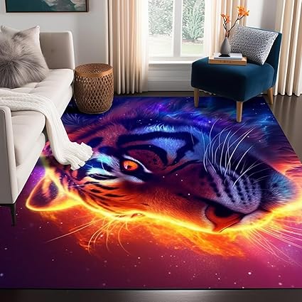 Galaxy Tiger Rug Large 3D Fierce Tigers Area Rugs for Bedroom Living Room Playroom Gameroom Boys Kids Fire Glitter Carpet Throw Rugs Floor Mat 71 in x 47 in