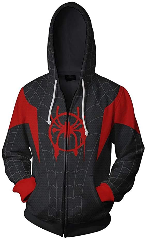 Gurbanton Spider Pattern Into The Spider Verse Hoodie Miles Morales Costume Sweatshirt for Halloween Holiday - Adult