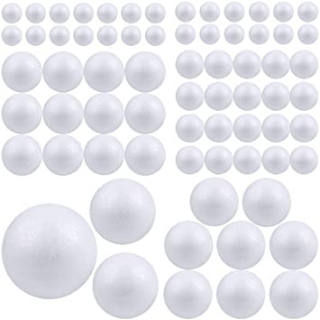 Pllieay 88 Pieces 6 Sizes White Foam Balls Polystyrene Craft Balls Craft Decoration Balls for DIY Art Craft, Household and School Projects