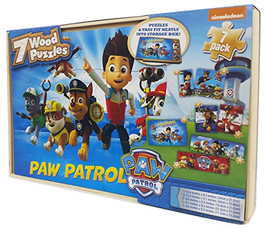 Paw Patrol 7 Wood Puzzles In Wooden Storage Box (styles will vary)